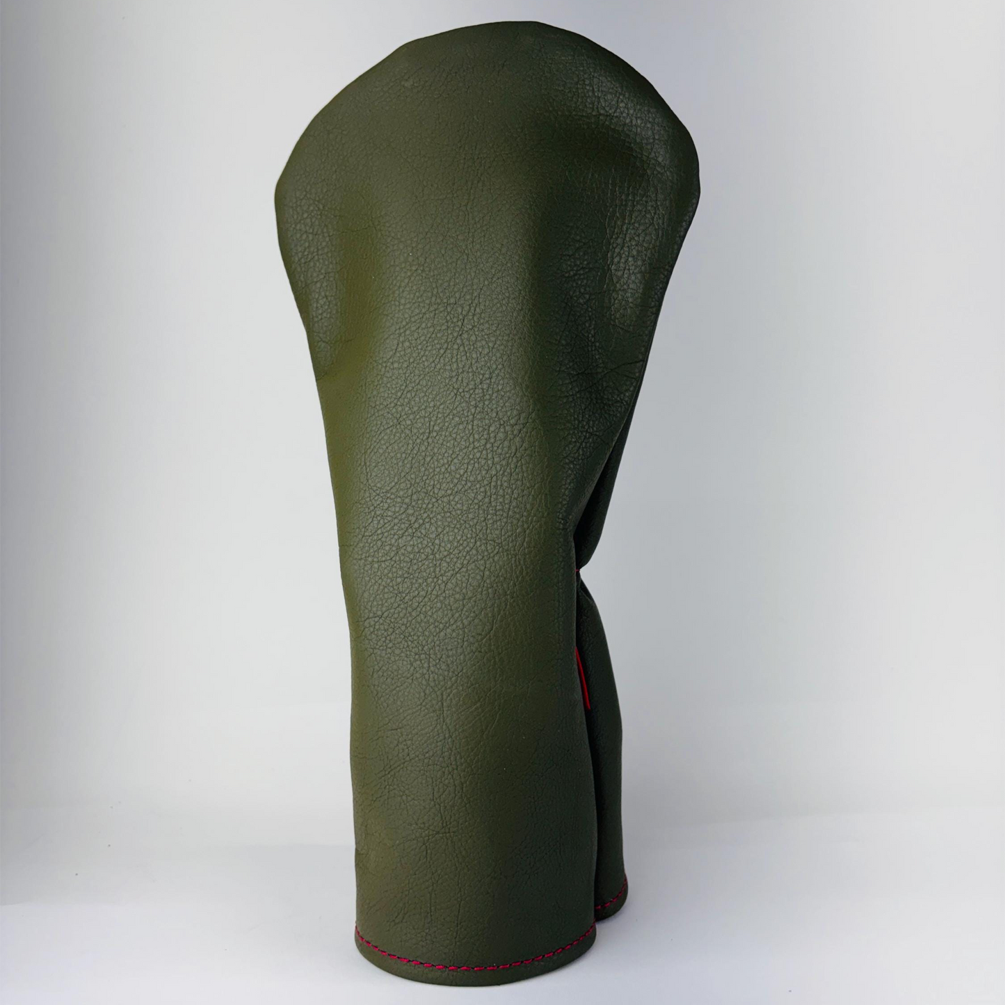 Olive green golf club head cover on a white background